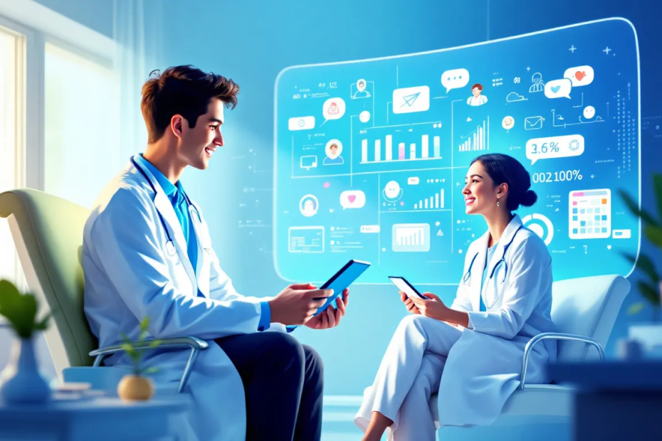 An illustration showing AI technology enhancing patient communication.