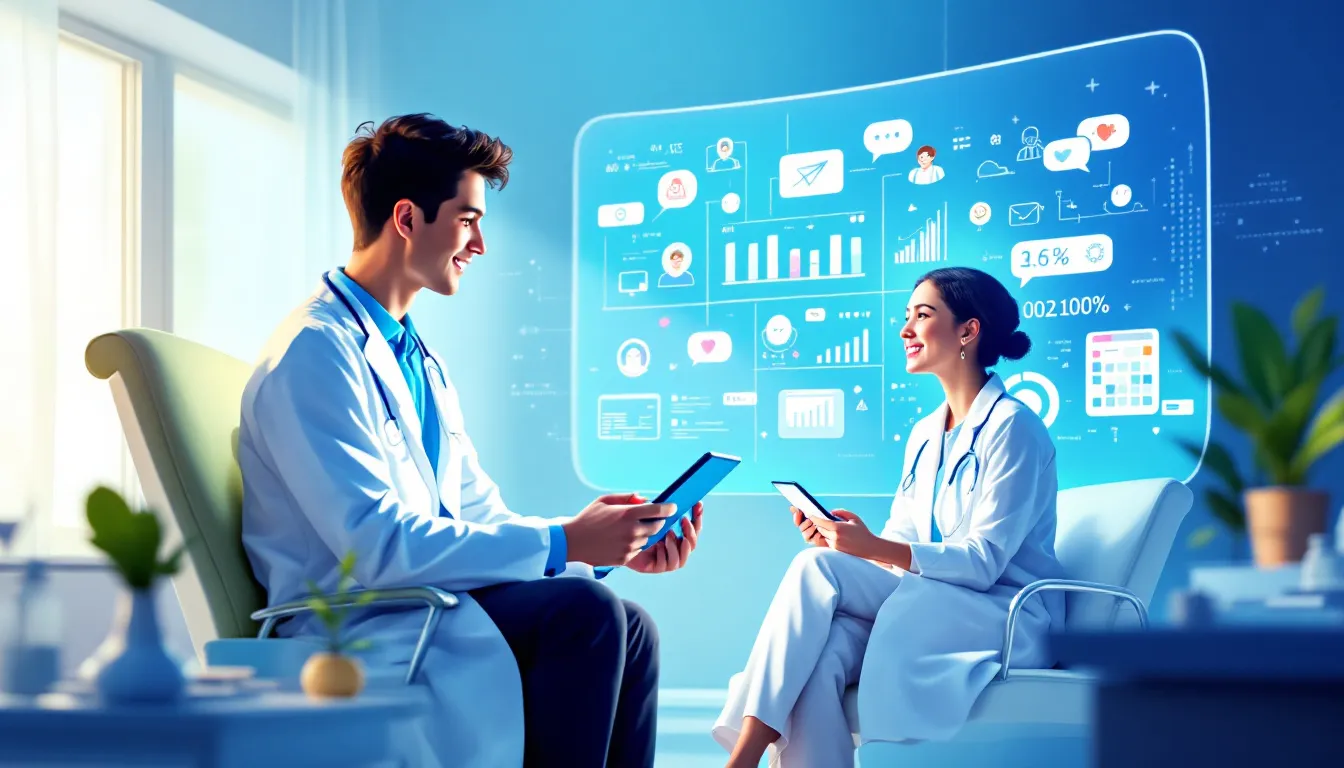 An illustration showing AI technology enhancing patient communication.
