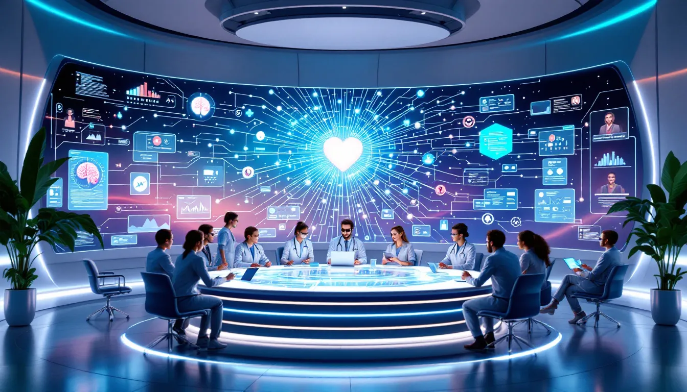 A futuristic view of AI's role in healthcare communication.